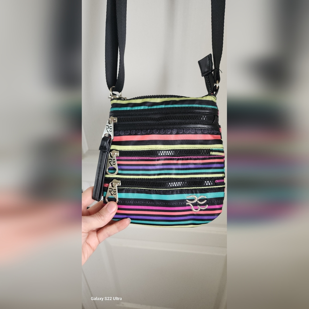 RARE Earth Black and Green Crossbody Bag with Vibrant Stripes